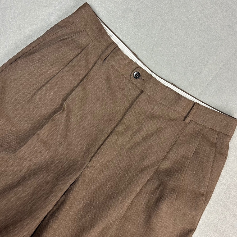Zanella Dress Pants Mens 34x34 Brown Bennett Pleated 100% Wool Made in Italy